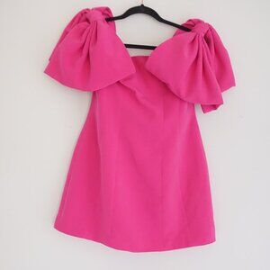 Toccin x RTR Hot Pink Off Shoulder Oversized Bow Sleeve Structured Mini Dress 12